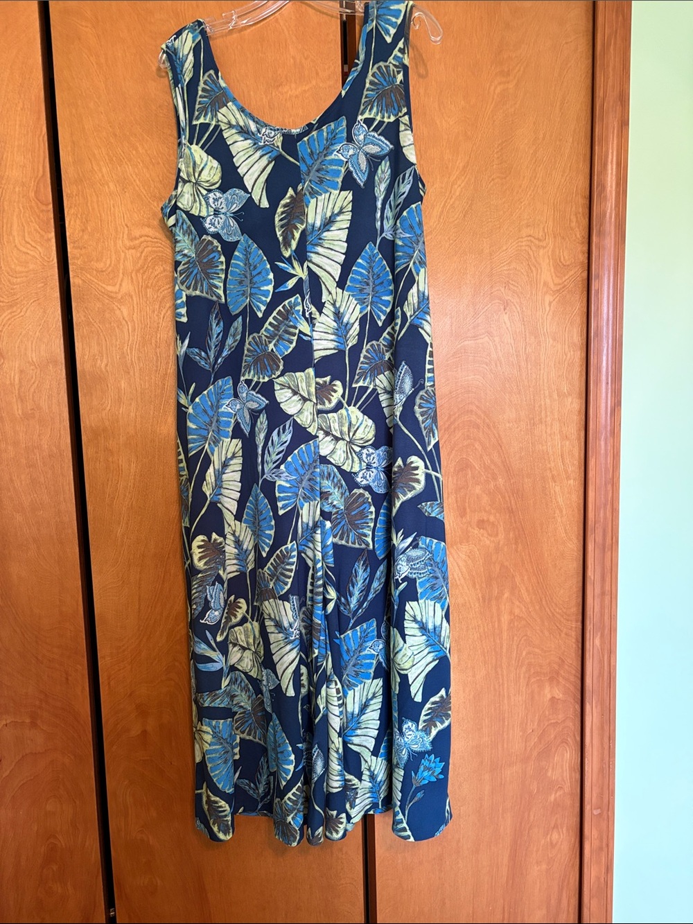 Attitudes by Renee Navy Blue Tropical Leaf Tank Jumpsuit